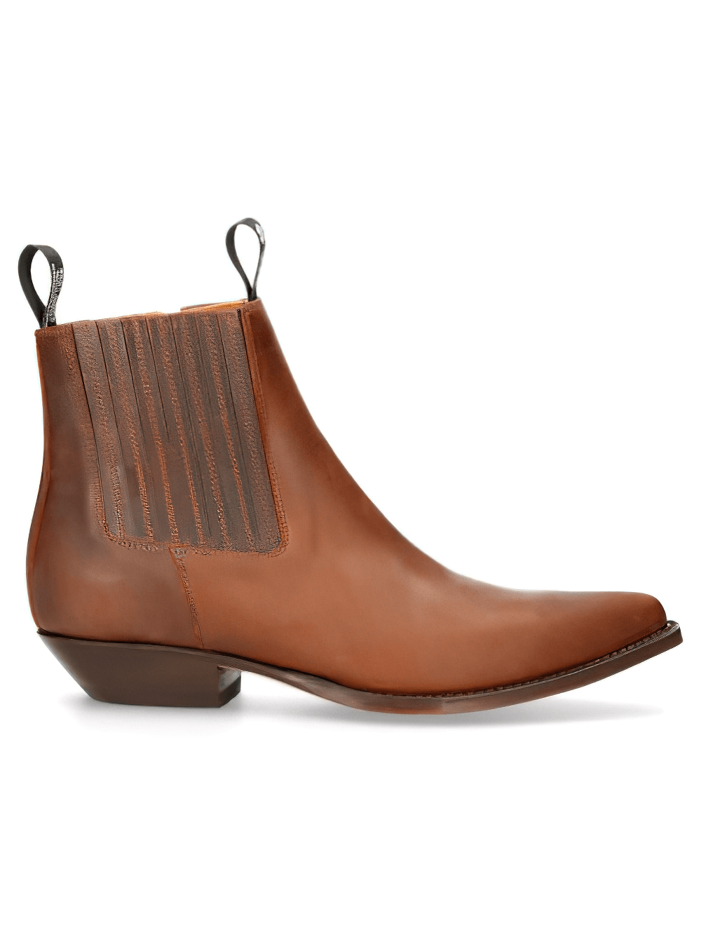 NEW ROCK brown leather biker boots with zipper and Cuban heel for men, perfect for a classic biker look.