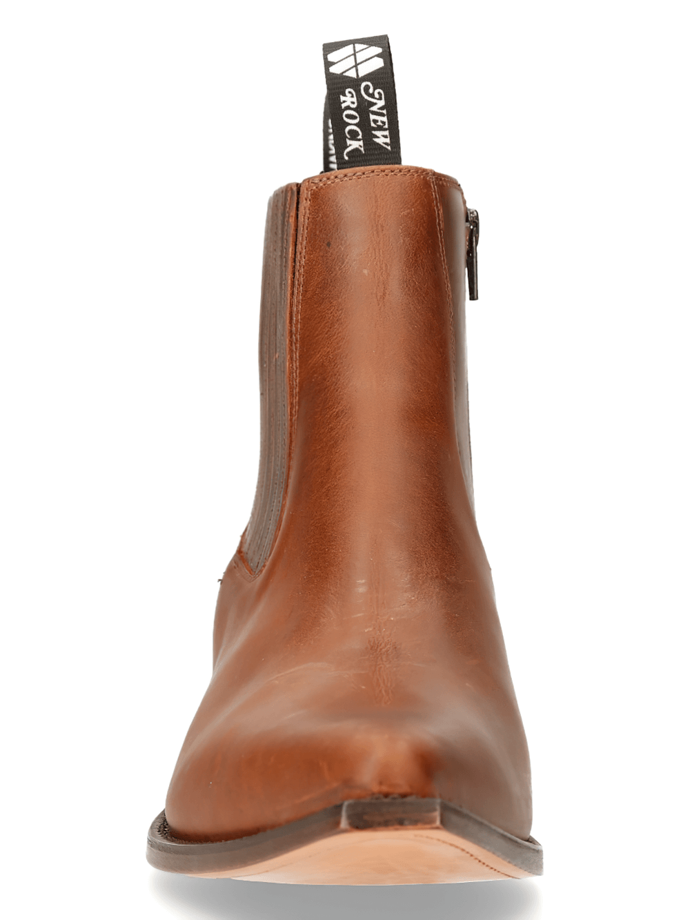NEW ROCK brown biker ankle boots with side zip for men, showcasing durable leather design and sleek Cuban heel.