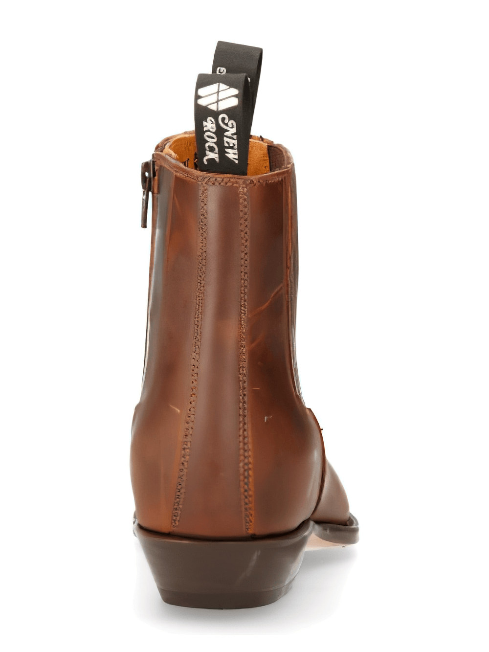NEW ROCK brown biker boots for men featuring a side zipper and durable leather design.