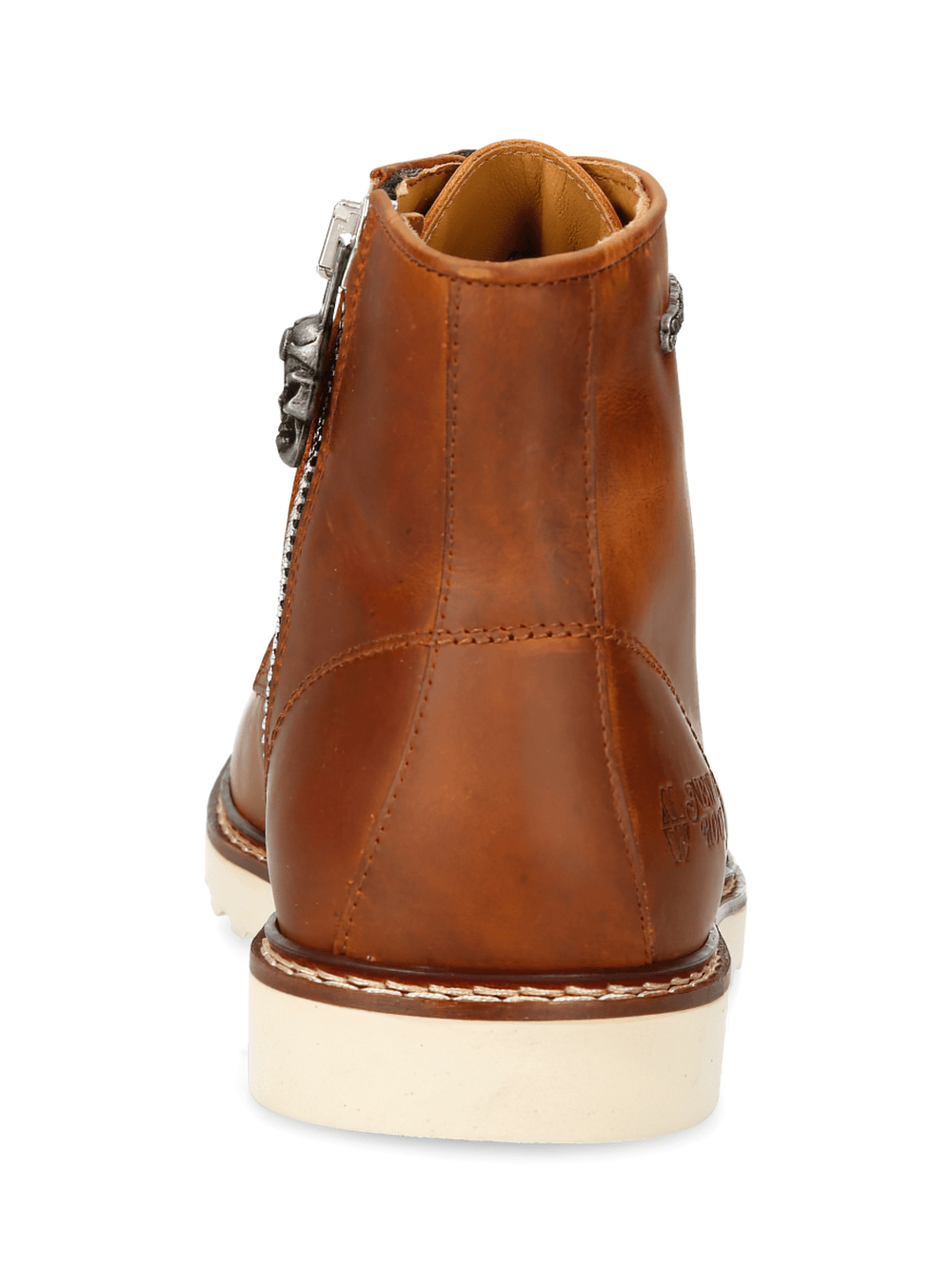 Back view of NEW ROCK Brown Leather Ankle Boots showcasing zipper and robust design from the PISA COLLECTION.