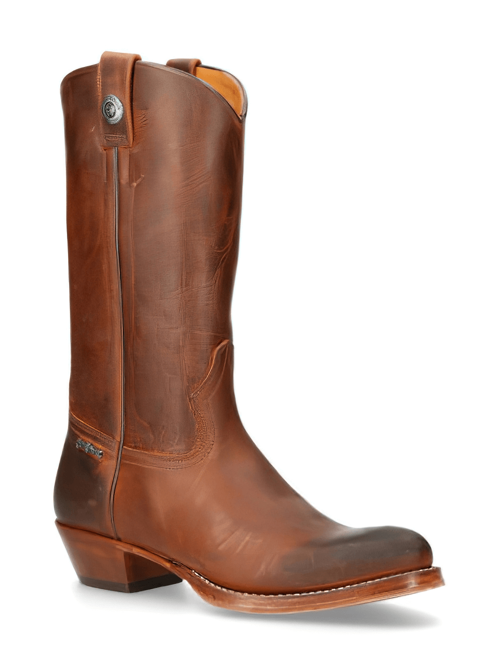 NEW ROCK Brown Leather Cowboy Boots with Zipper, stylish Western footwear for a chic look.