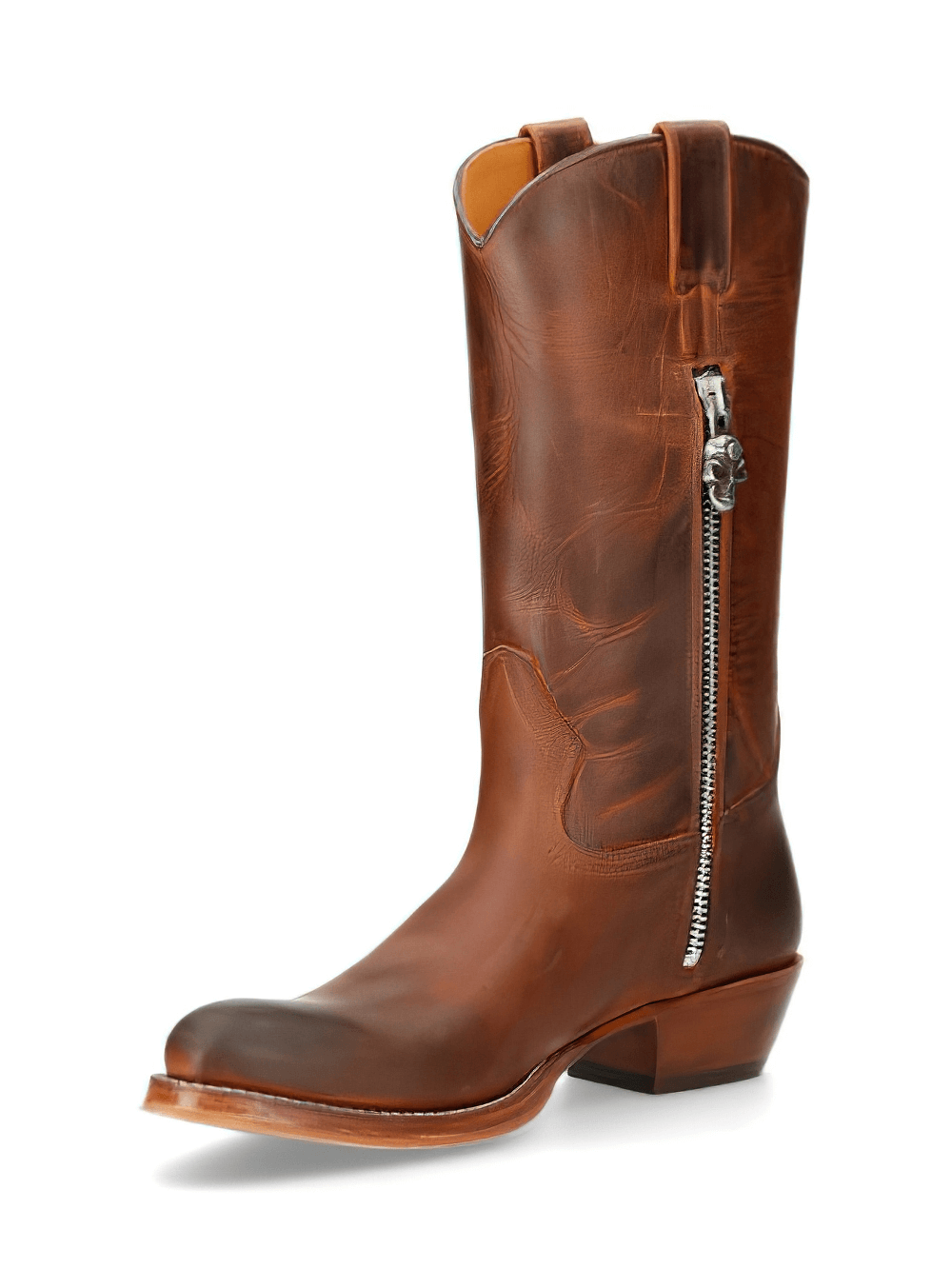 Stylish NEW ROCK brown leather cowboy boots with zipper, perfect for a chic Western flair in any outfit.