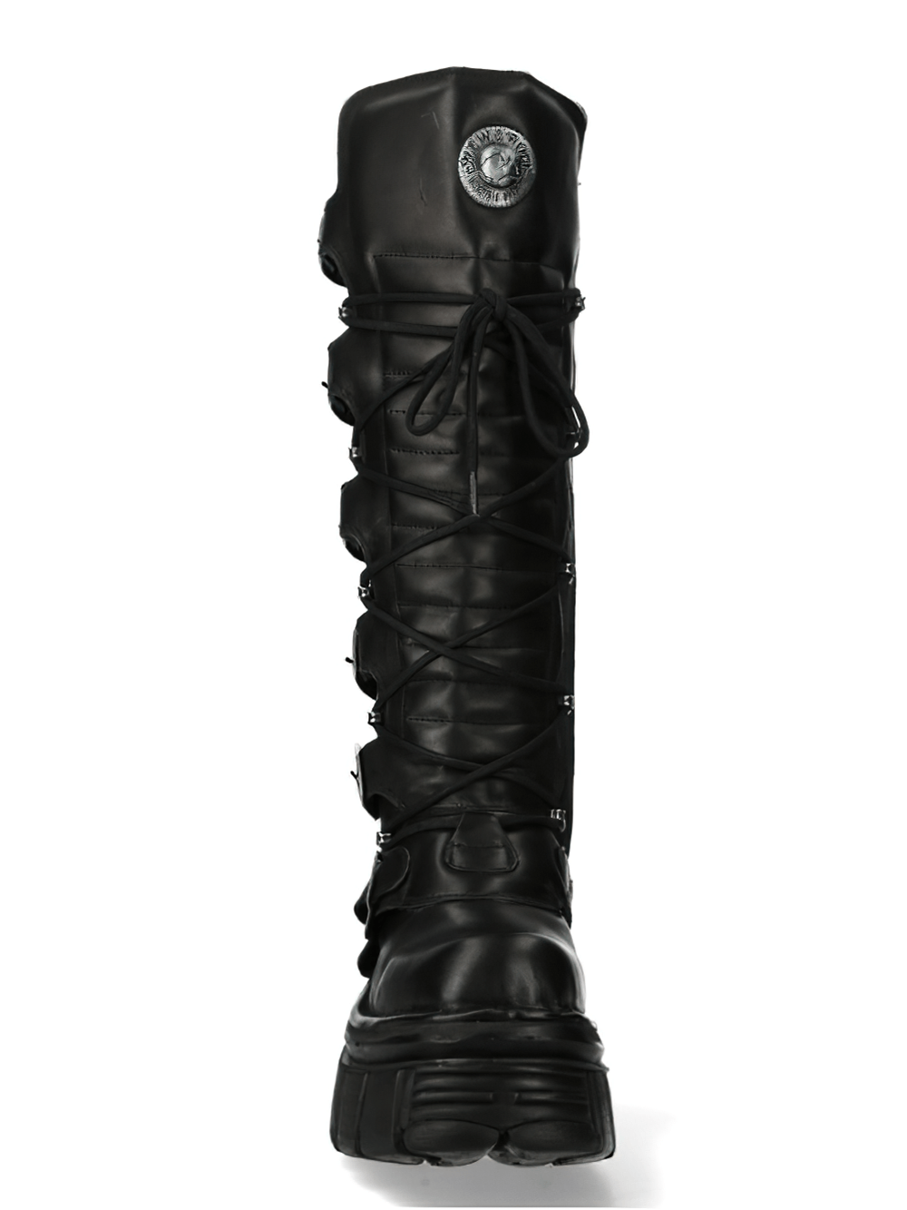 NEW ROCK gothic high boots with lace and buckle details, featuring a striking black leather design.