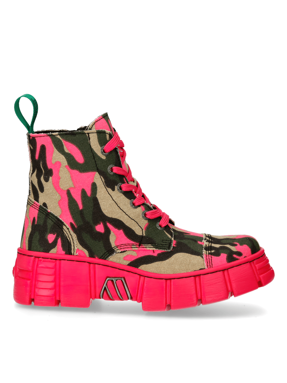 NEW ROCK Camo Ankle Boots with Pink Sole and Laces
