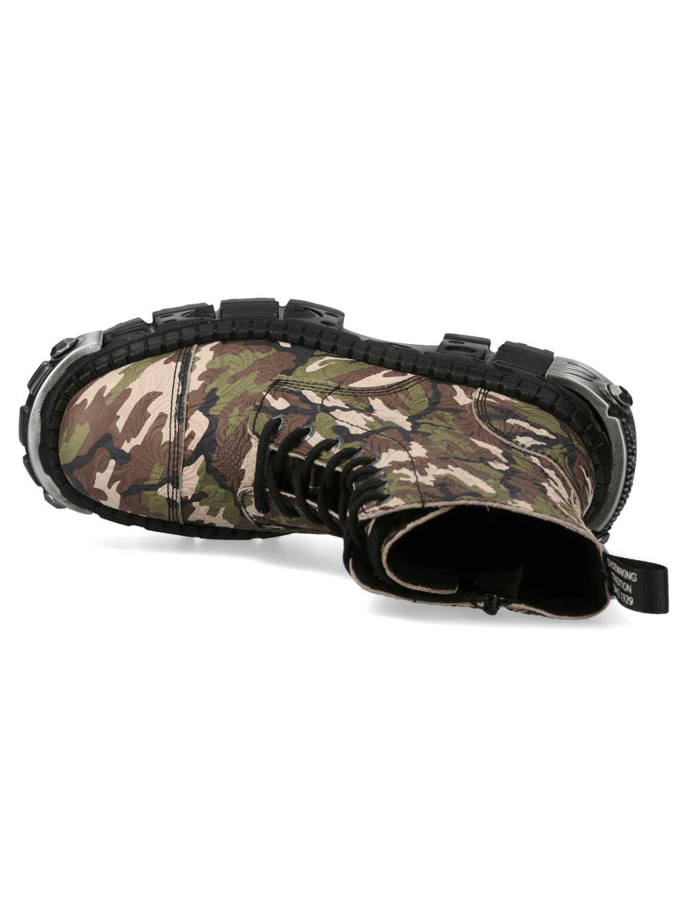 New Rock camouflage ankle boots featuring a zipper and cord clasp, showcasing a stylish urban heavy rock design.