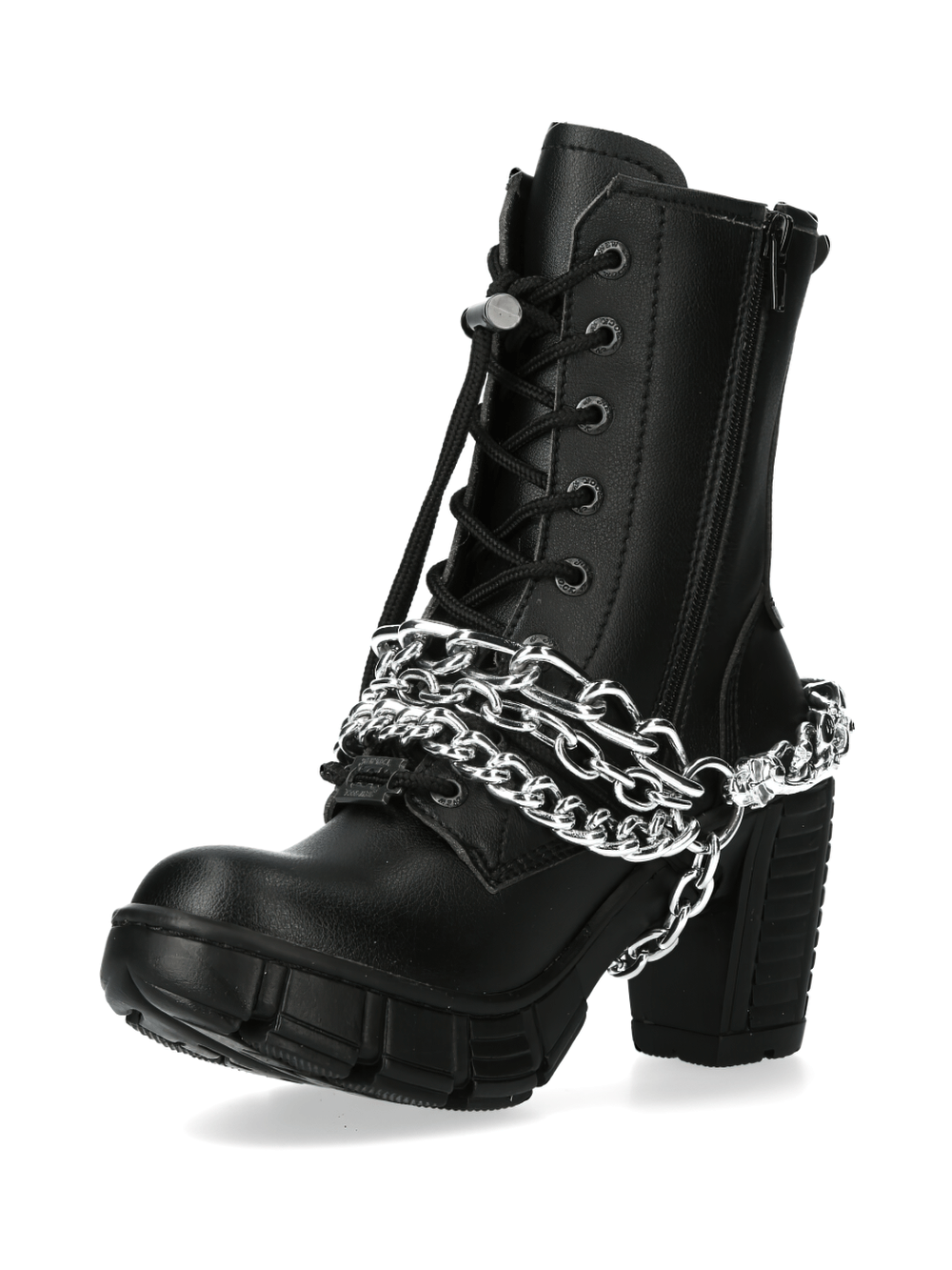 NEW ROCK Schwarze Stiefeletten mit Kettengliedern und Reißverschluss