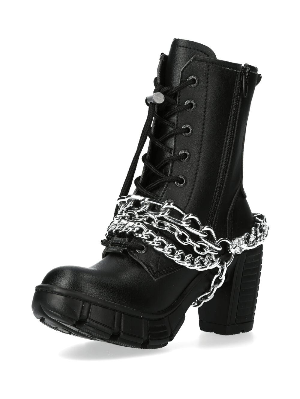 NEW ROCK black ankle boots with chains and zipper for a gothic urban style, perfect for edgy fashion lovers.