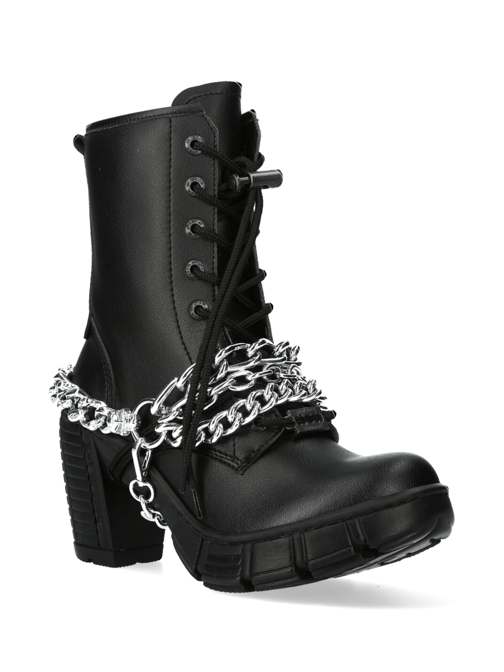 NEW ROCK Chain-Linked Black Ankle Boots with Zipper