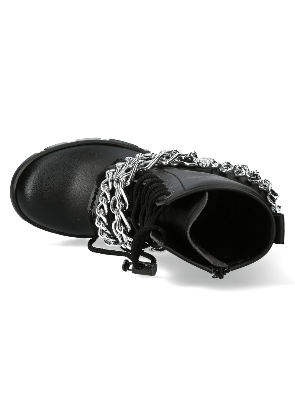 NEW ROCK black ankle boots with zipper and striking steel chains for a gothic urban style.