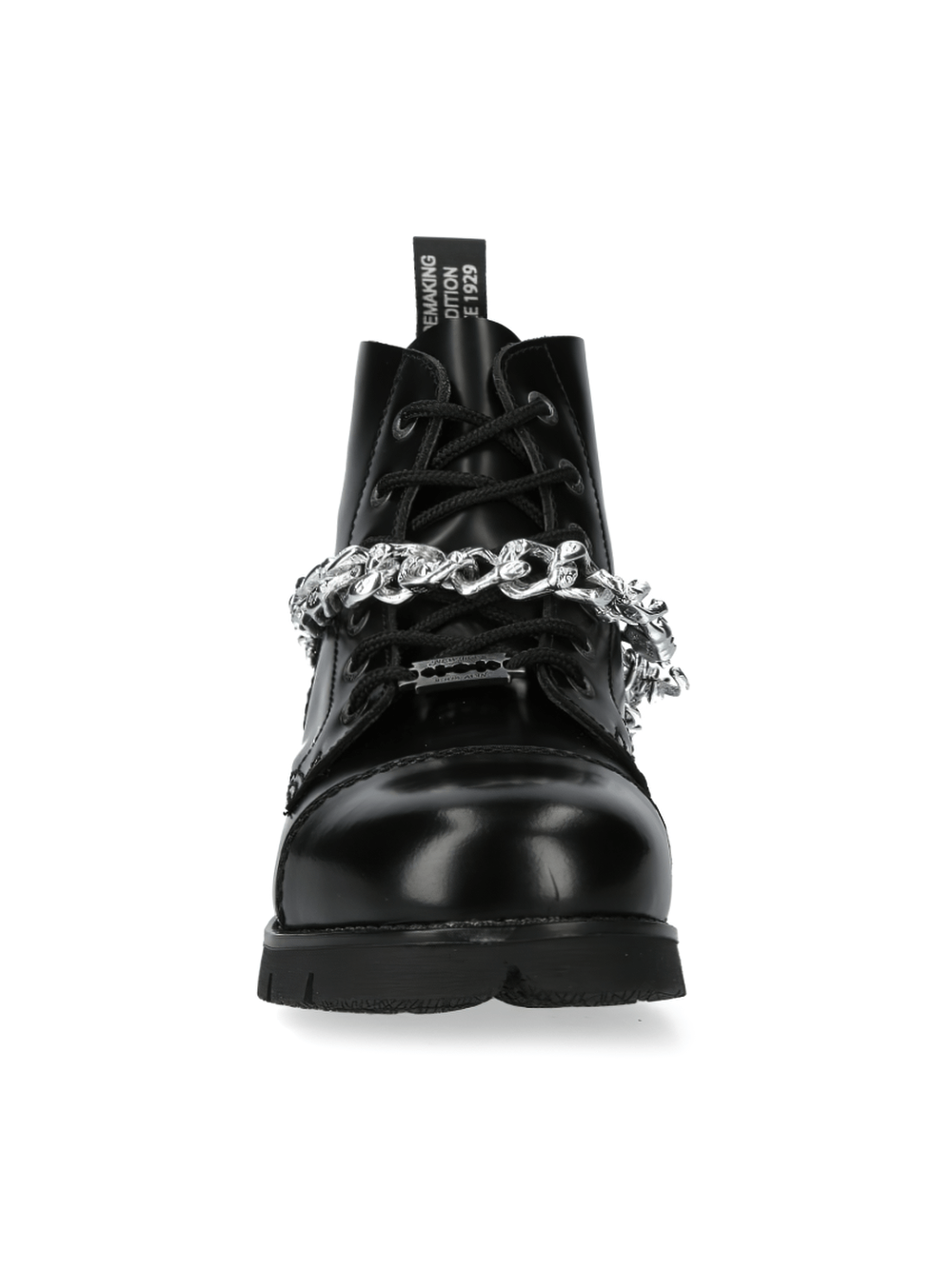NEW ROCK Chained Black Leather Ranger Ankle Boots