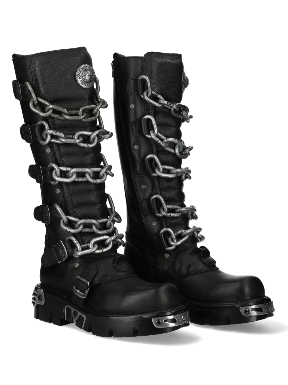 NEW ROCK Chained Gothic High Boots with Metallic Detail