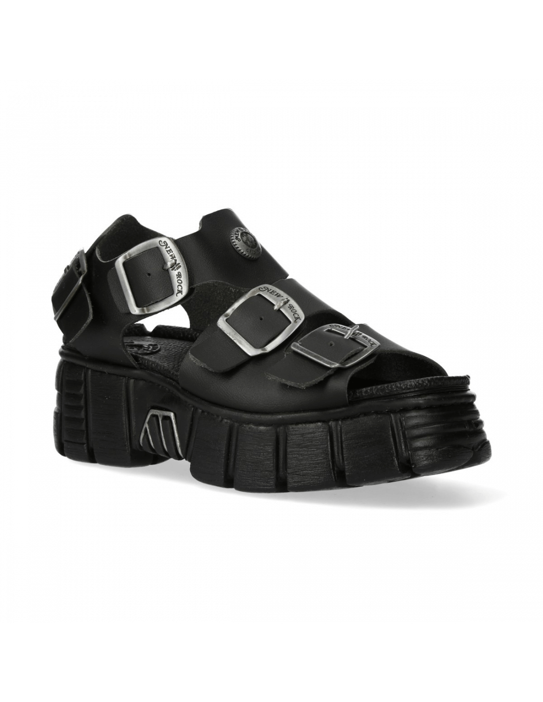 NEW ROCK Chunky Black Buckle Platform Sandals