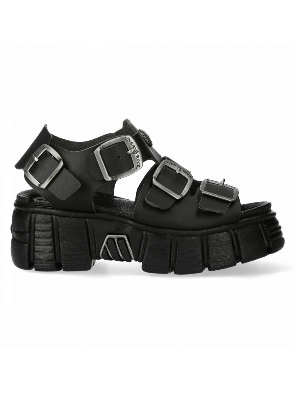 NEW ROCK Chunky Black Buckle Platform Sandals