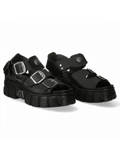 NEUE ROCK Damen Chunky Schwarze Schnallen Plateausandalen