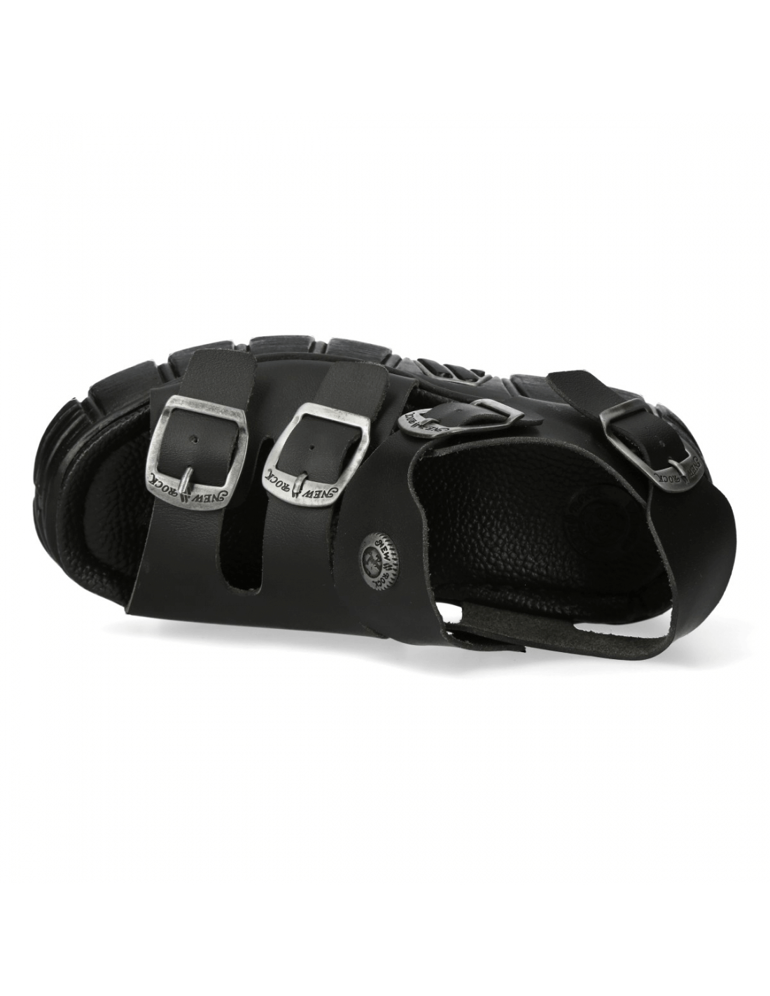 NEW ROCK chunky black buckle platform sandals with a punk rock design, featuring a 6cm heel and 4cm platform.