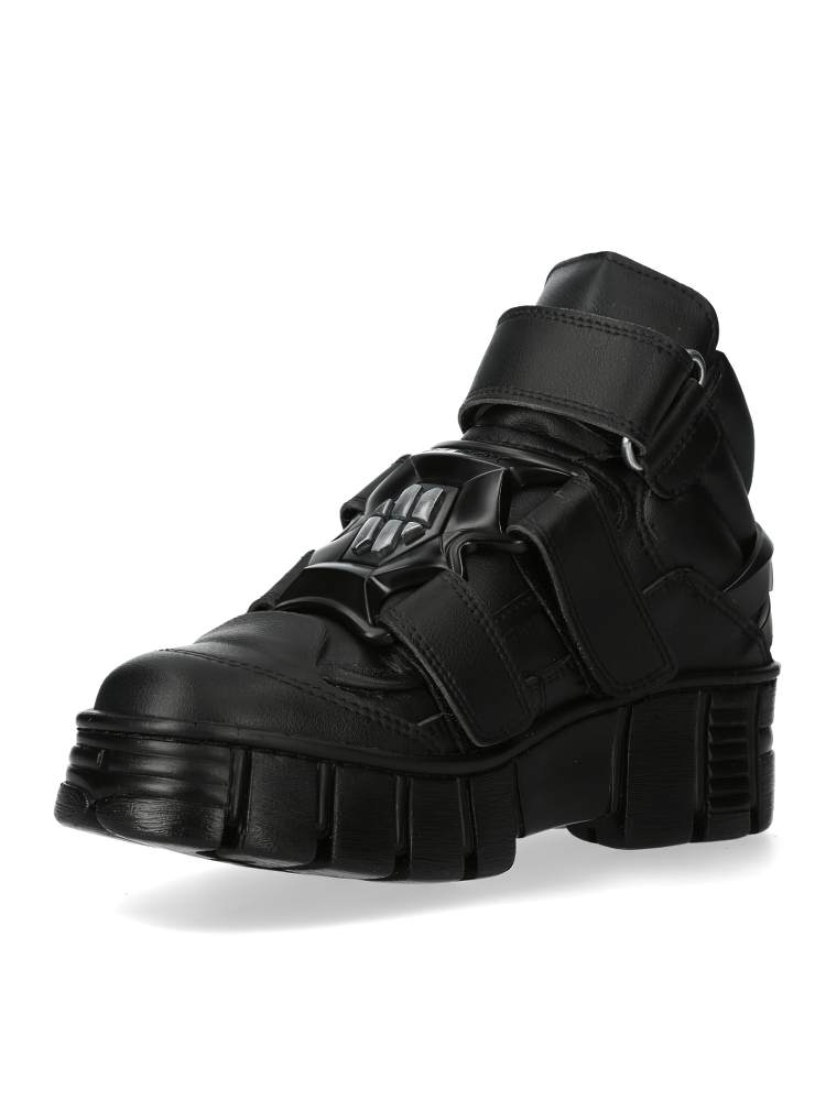 NEW ROCK Chunky Black Velcro Ankle Boots with Urban Rock Style