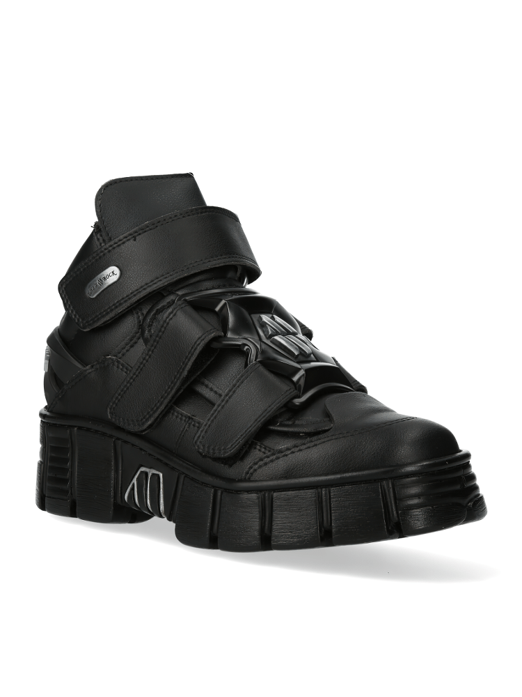 NEW ROCK Chunky Black Velcro Ankle Boots with Urban Rock Style