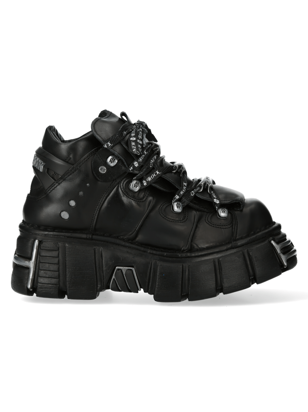 NEW ROCK Men's Chunky Gothic Leather Ankle Boots with edgy design and metal embellishments.
