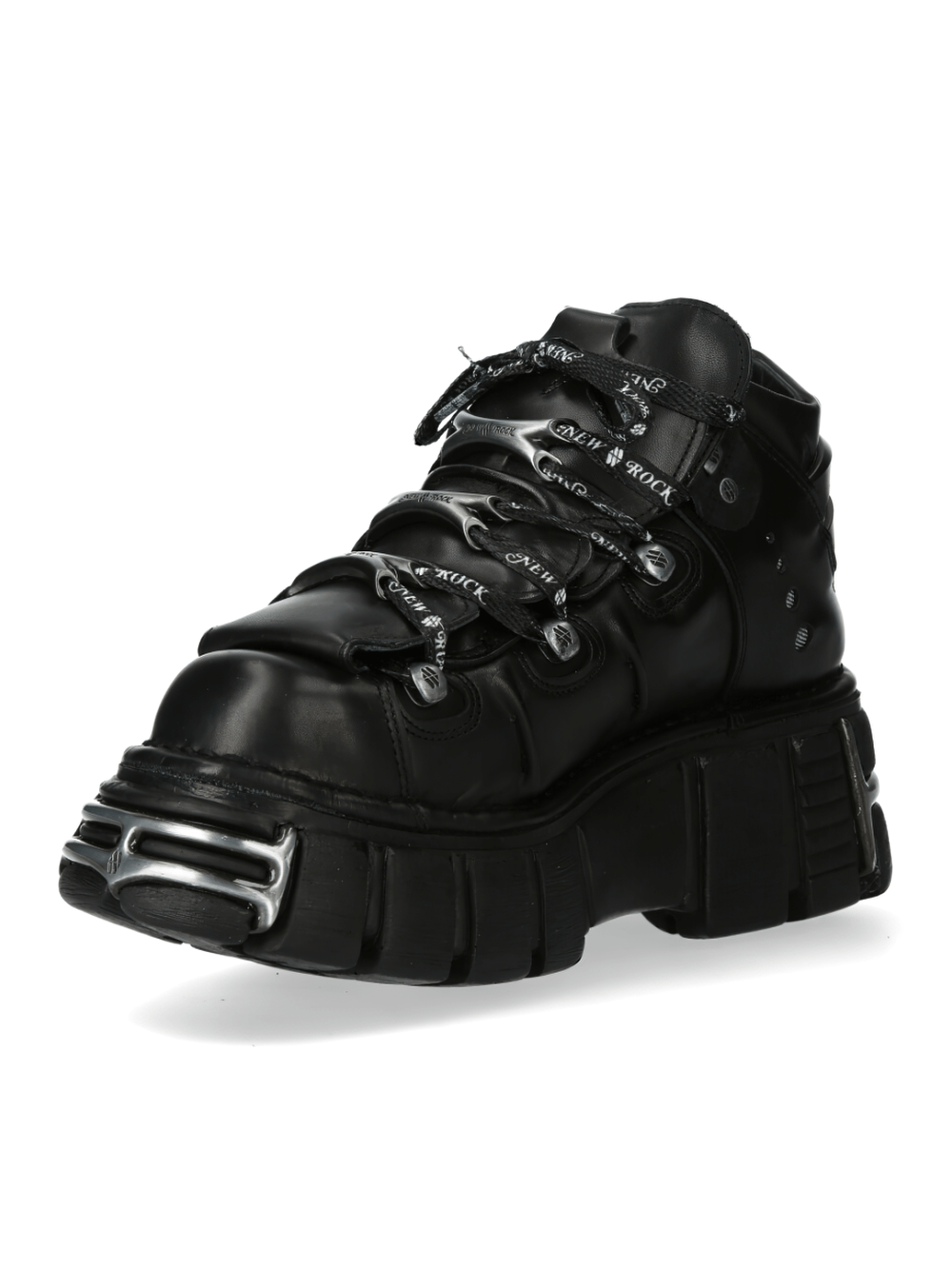 NEW ROCK chunky gothic leather ankle boots with edgy metal accents for a bold punk and rock style.