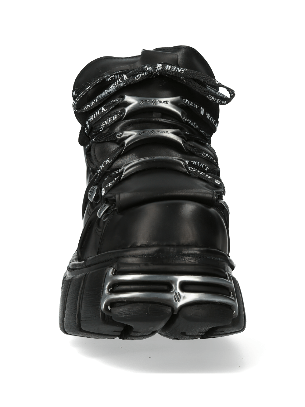 NEW ROCK Men's Chunky Gothic Leather Ankle Boots showcasing a bold punk style with metal details.