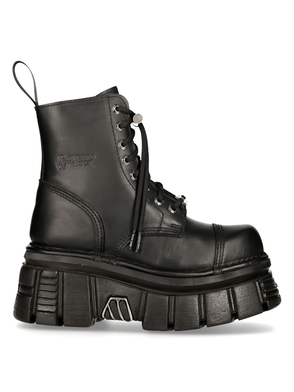NEW ROCK Men's chunky platform black leather boots with lace-up design, ideal for urban adventures.