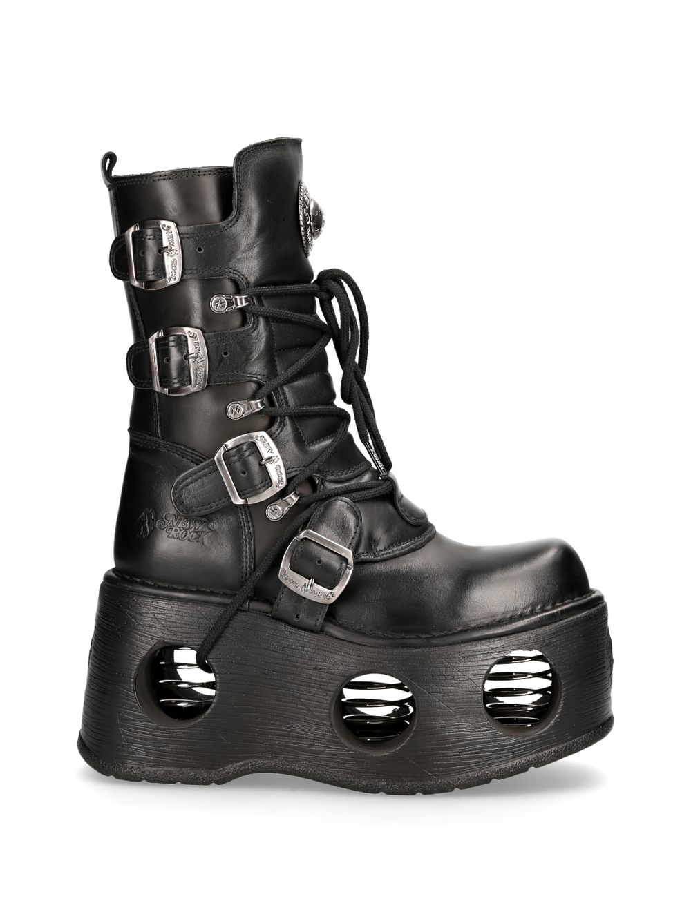 Men's Cyberpunk Buckled Platform Boots with chunky sole and edgy buckles for a bold look.