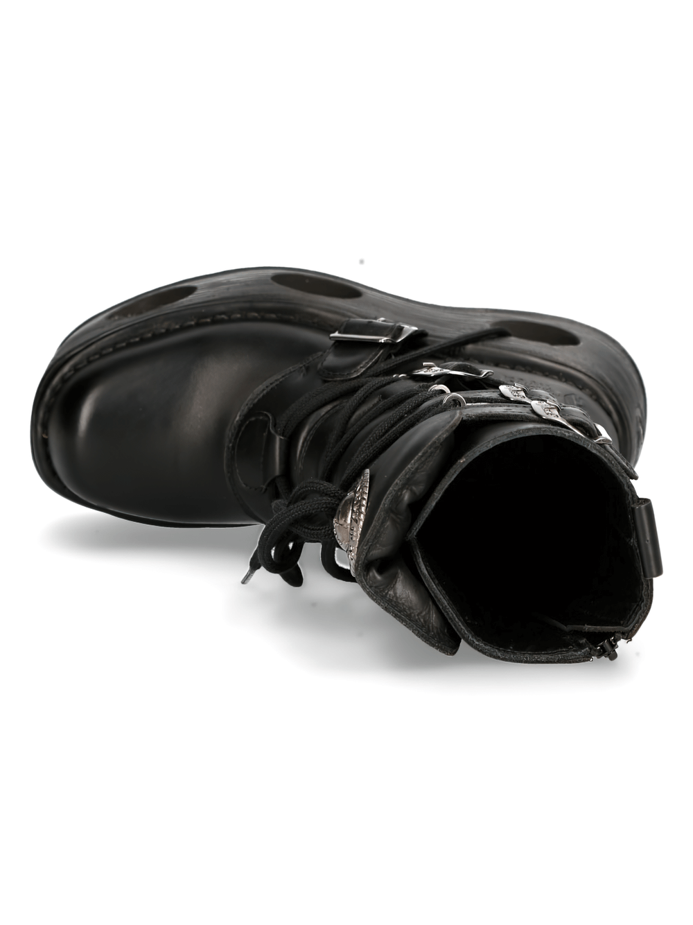 NEW ROCK Men's Cyberpunk Buckled Platform Boot, featuring chunky sole and stylish buckles for a striking look.