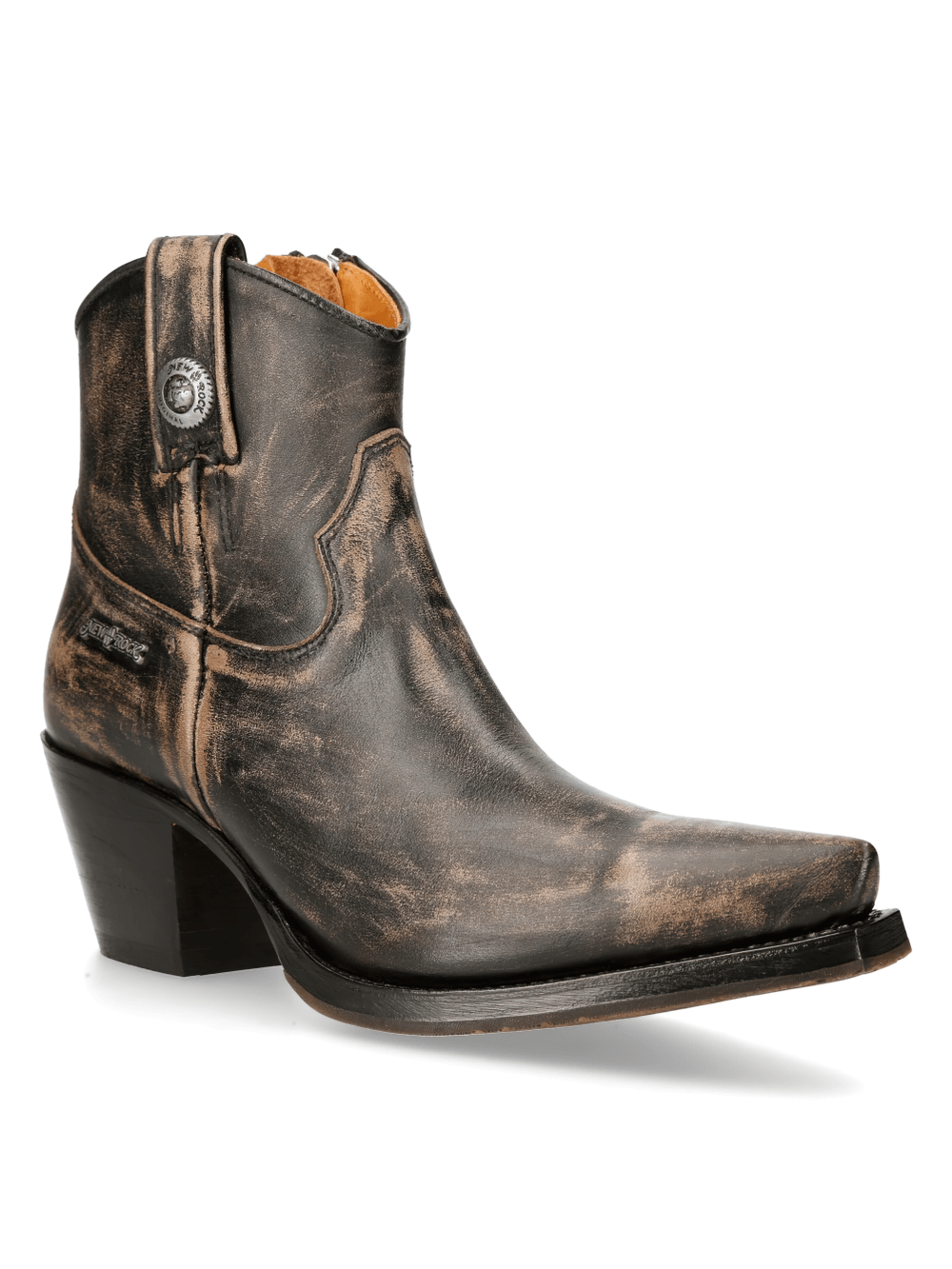NEW ROCK Distressed Leather Ankle Boots with Zipper