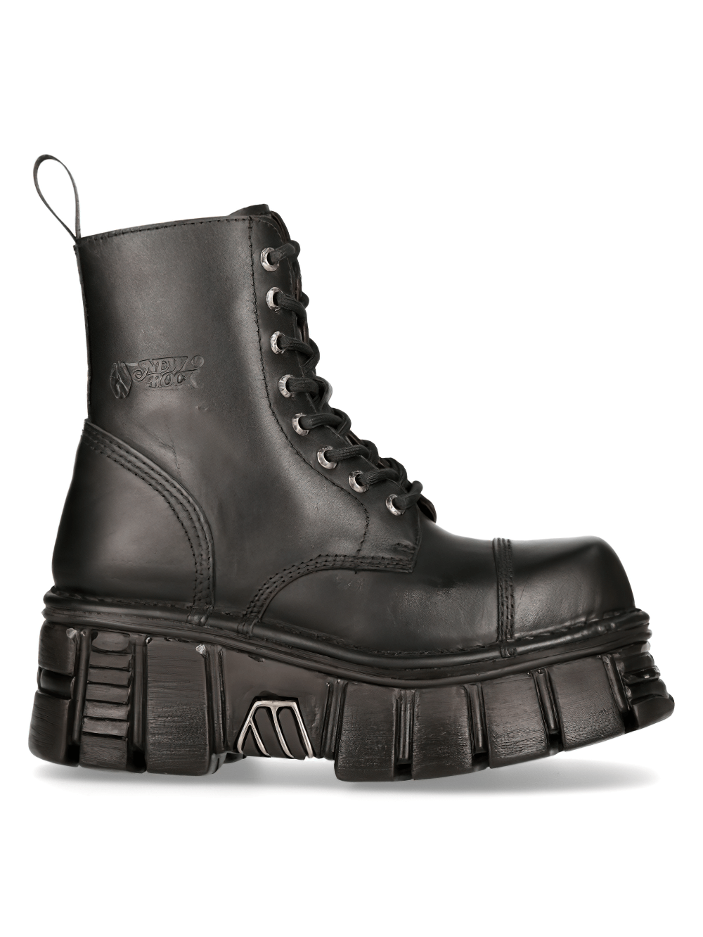 NEW ROCK Men's Black Military Ankle Boots with Laces, crafted from durable cow leather for style and comfort.