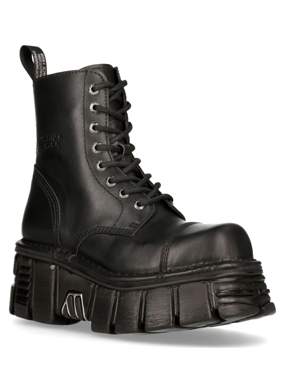 NEW ROCK durable black military ankle boots with laces, crafted from genuine cow leather, stylish and rugged for urban wear.