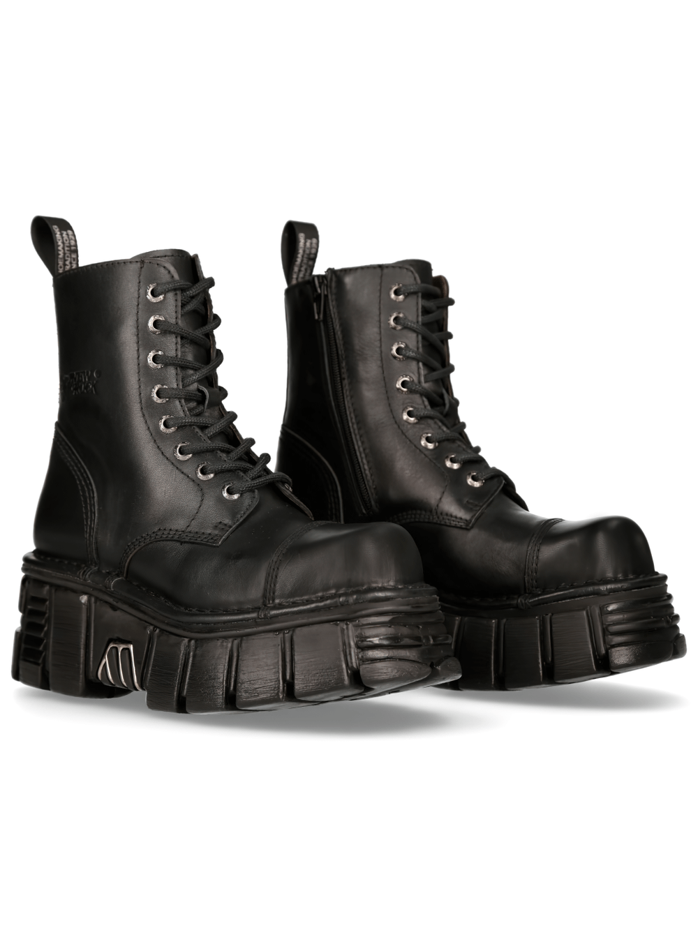 NEW ROCK Men's Black Military Boots with Laces, durable cow leather, minimalist design for urban style.