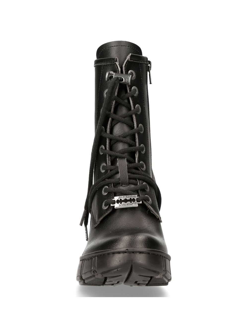 NEW ROCK edgy black ankle boots with metallic accents, featuring lace-up and zip details for a stylish urban gothic look.