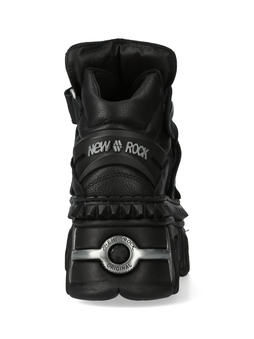 NEW ROCK edgy leather ankle boots with chunky sole and bold Velcro clasp for a striking rock style.