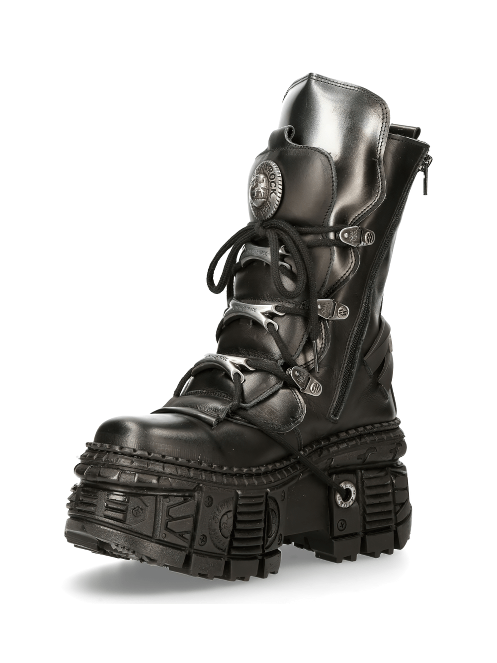 NEW ROCK punk rock lace-up ankle boots with metallic details and chunky sole for a bold fashion statement.