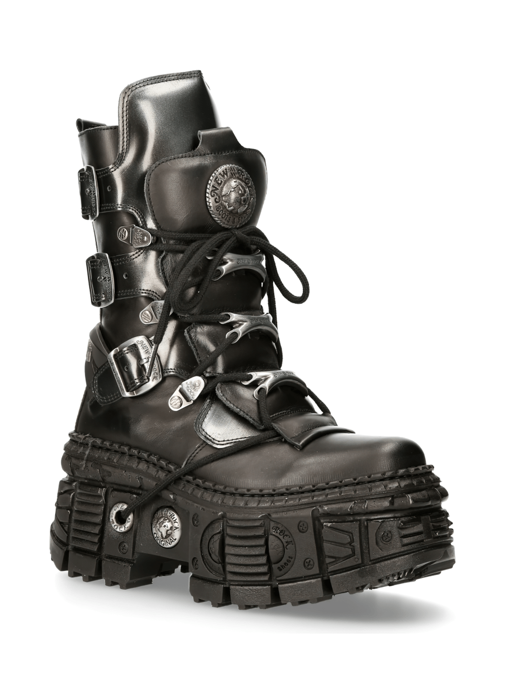 NEW ROCK Edgy Punk Rock Ankle Boots with Metallic Details and Chunky Sole.