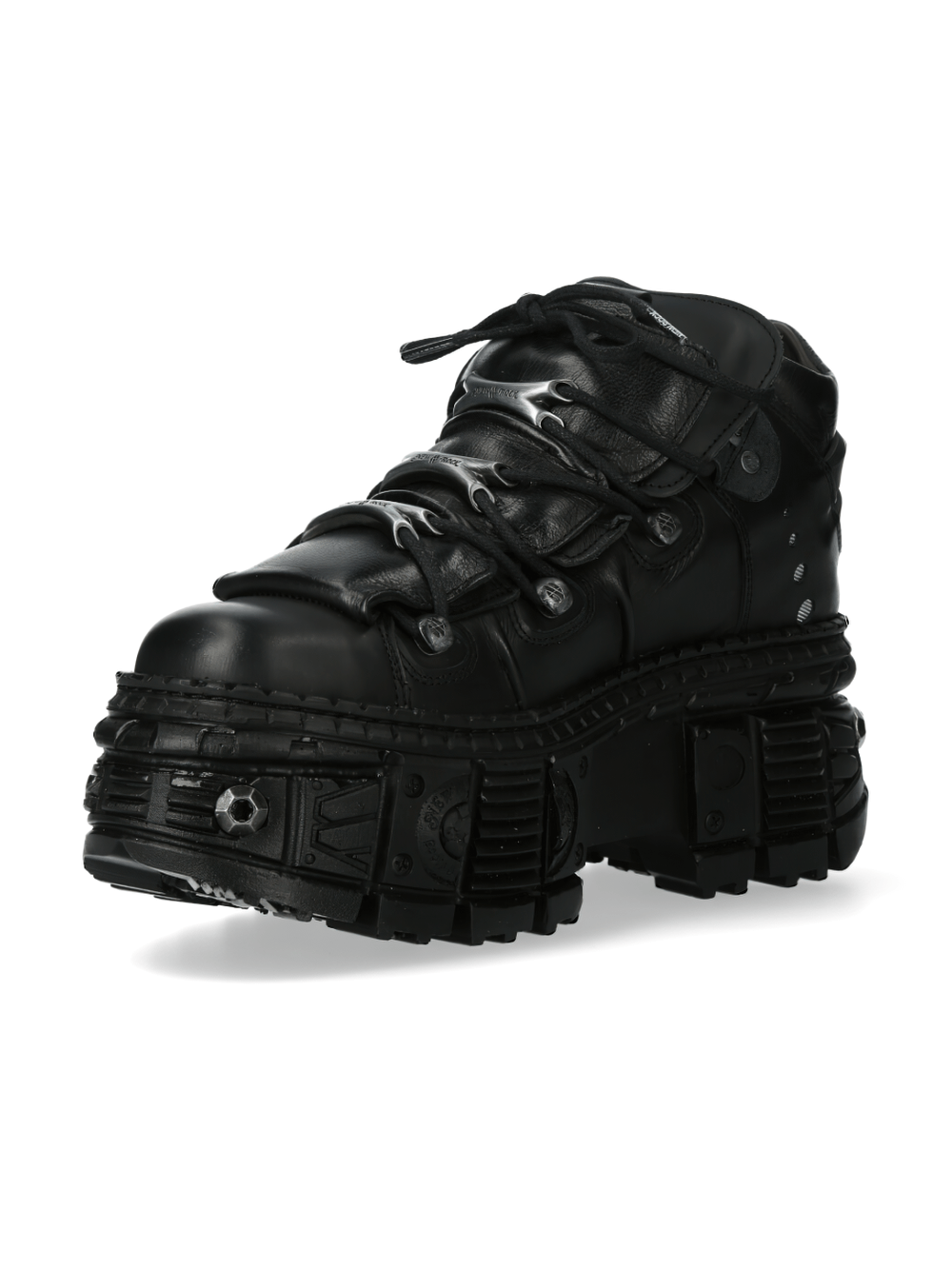 NEW ROCK black chunky sole shoes with studs and lace-up design for a bold fashion statement.