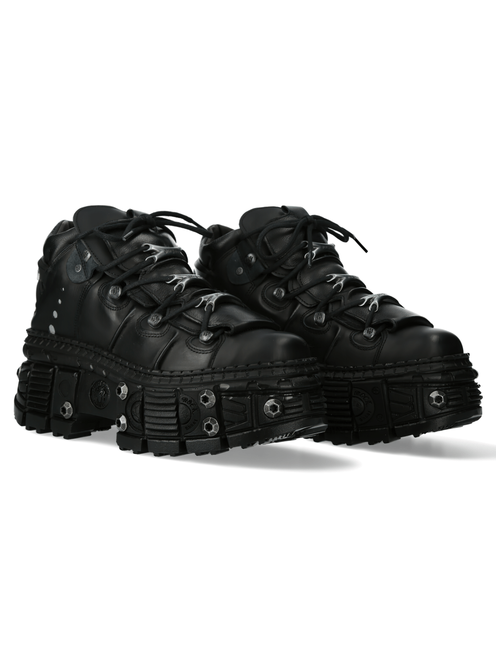 Edgy black chunky sole shoes with studs and lace-up design from NEW ROCK, perfect for trendsetters.