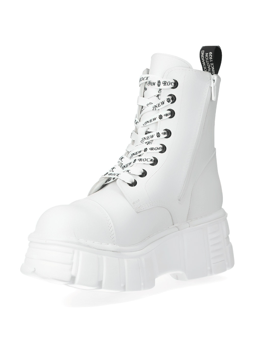 NEW ROCK Edgy White Platform Boots with Punk Badges