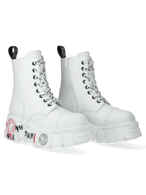 Bottes à plateforme blanches audacieuses pour femmes NEW ROCK avec badges punk
