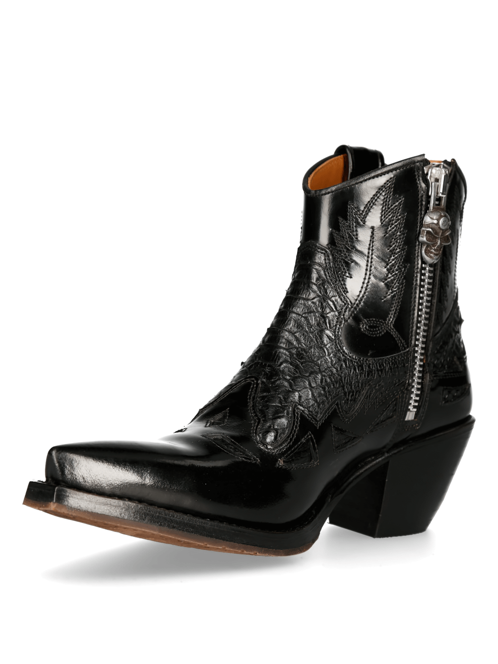 NEW ROCK Embossed Black Western High Boots with Zipper