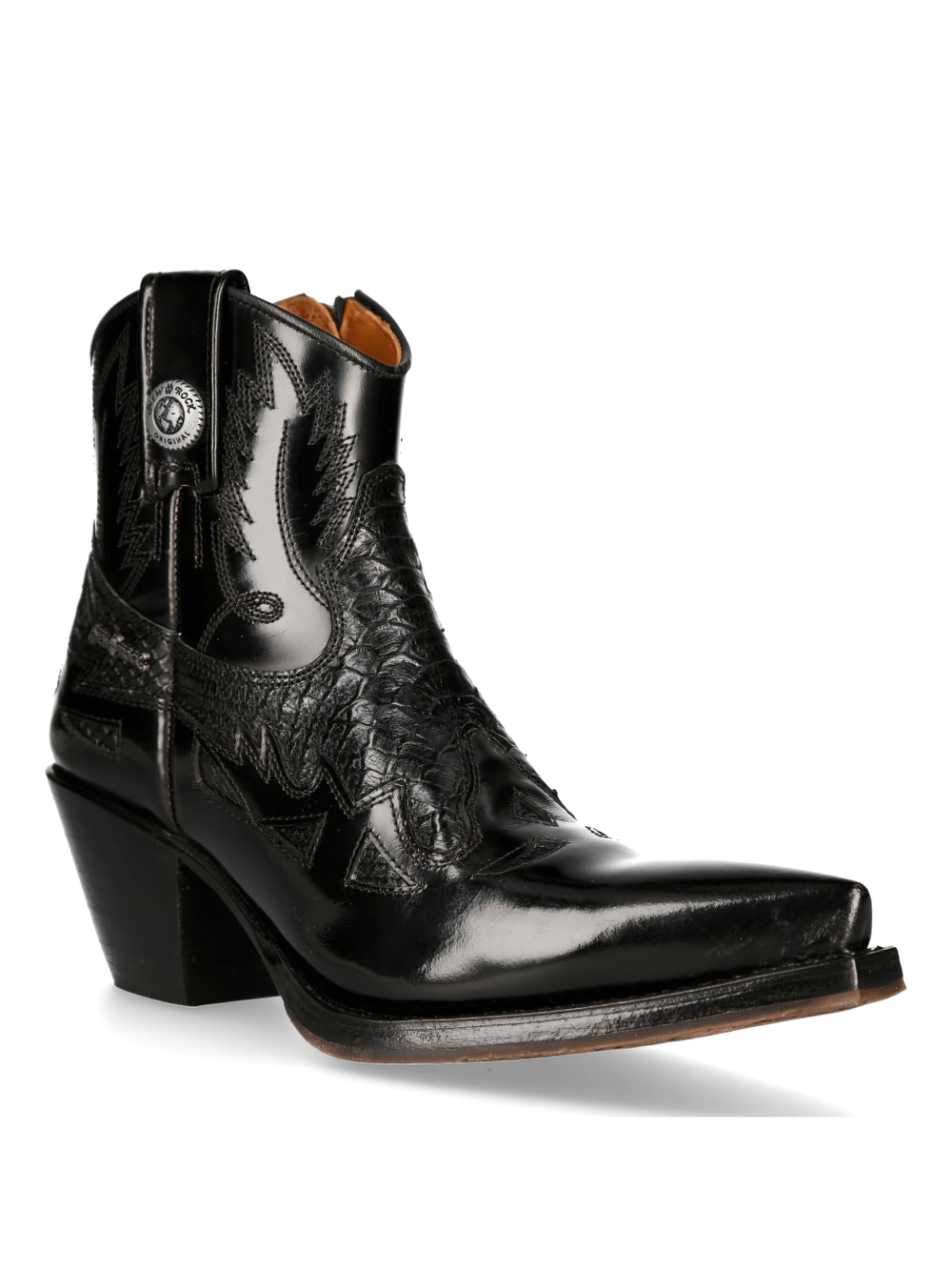 NEW ROCK Embossed Black Western High Boots with Zipper