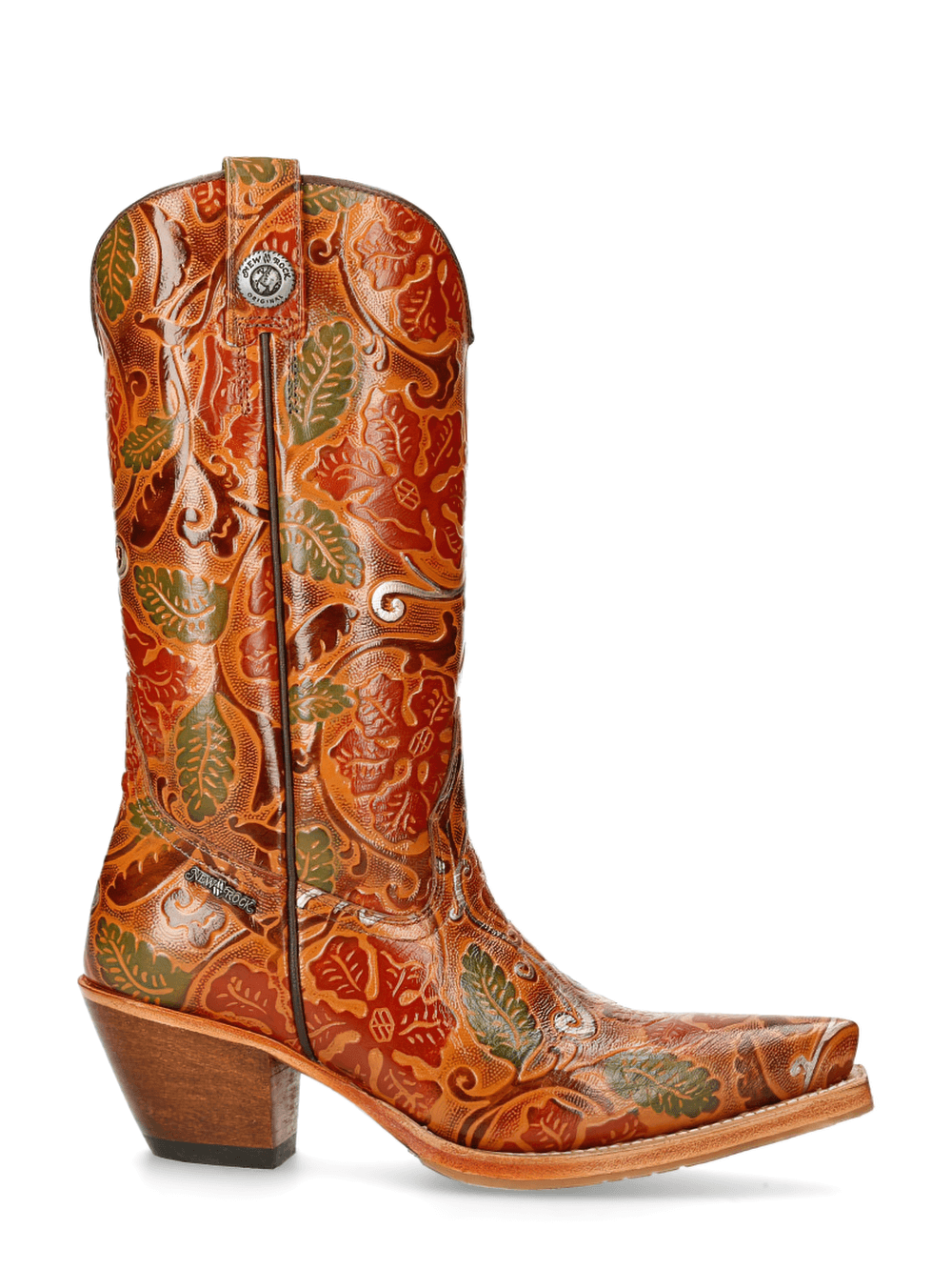 Stylish tall leather boots with intricate carvings and a robust zipper, perfect for Western-inspired fashion.