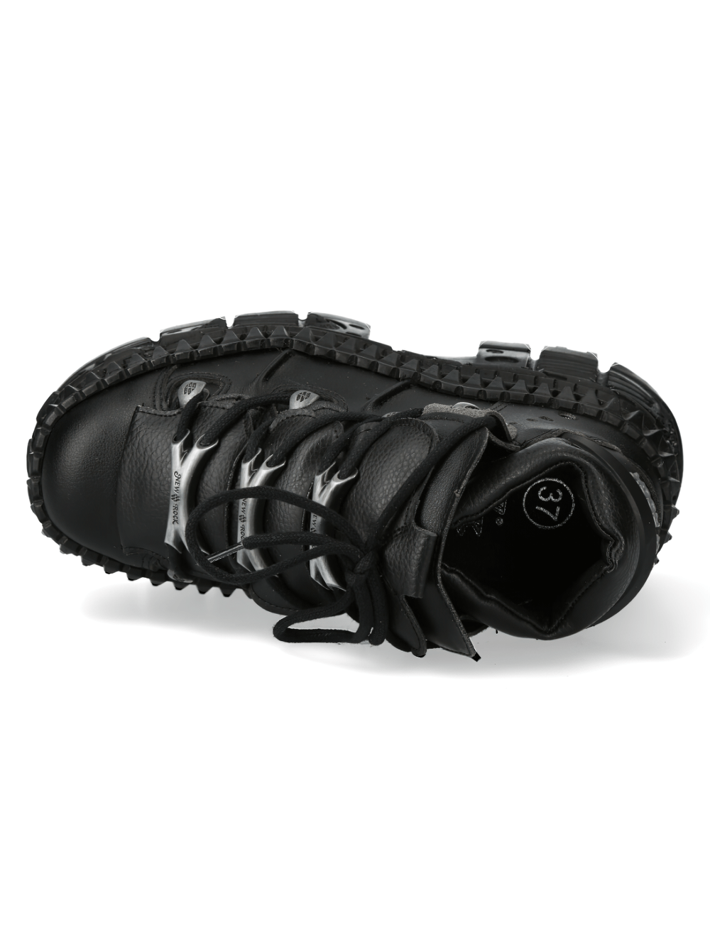 Top view of NEW ROCK Extreme Platform Gothic Boots showcasing metal accents and rugged design.
