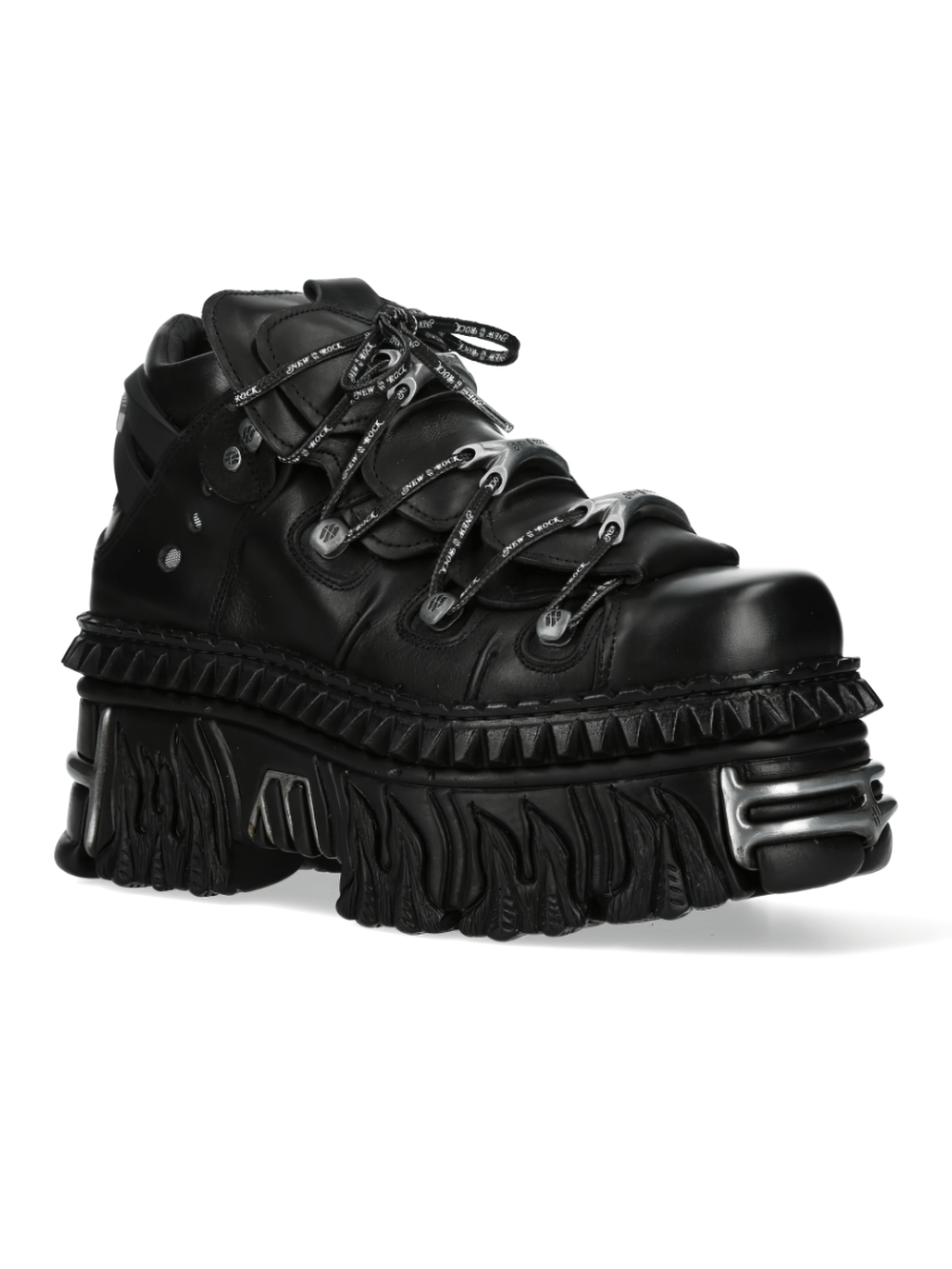 NEW ROCK Extreme Platform Black Lace-Up Boots with Chunky Flame Soles for bold urban gothic style.