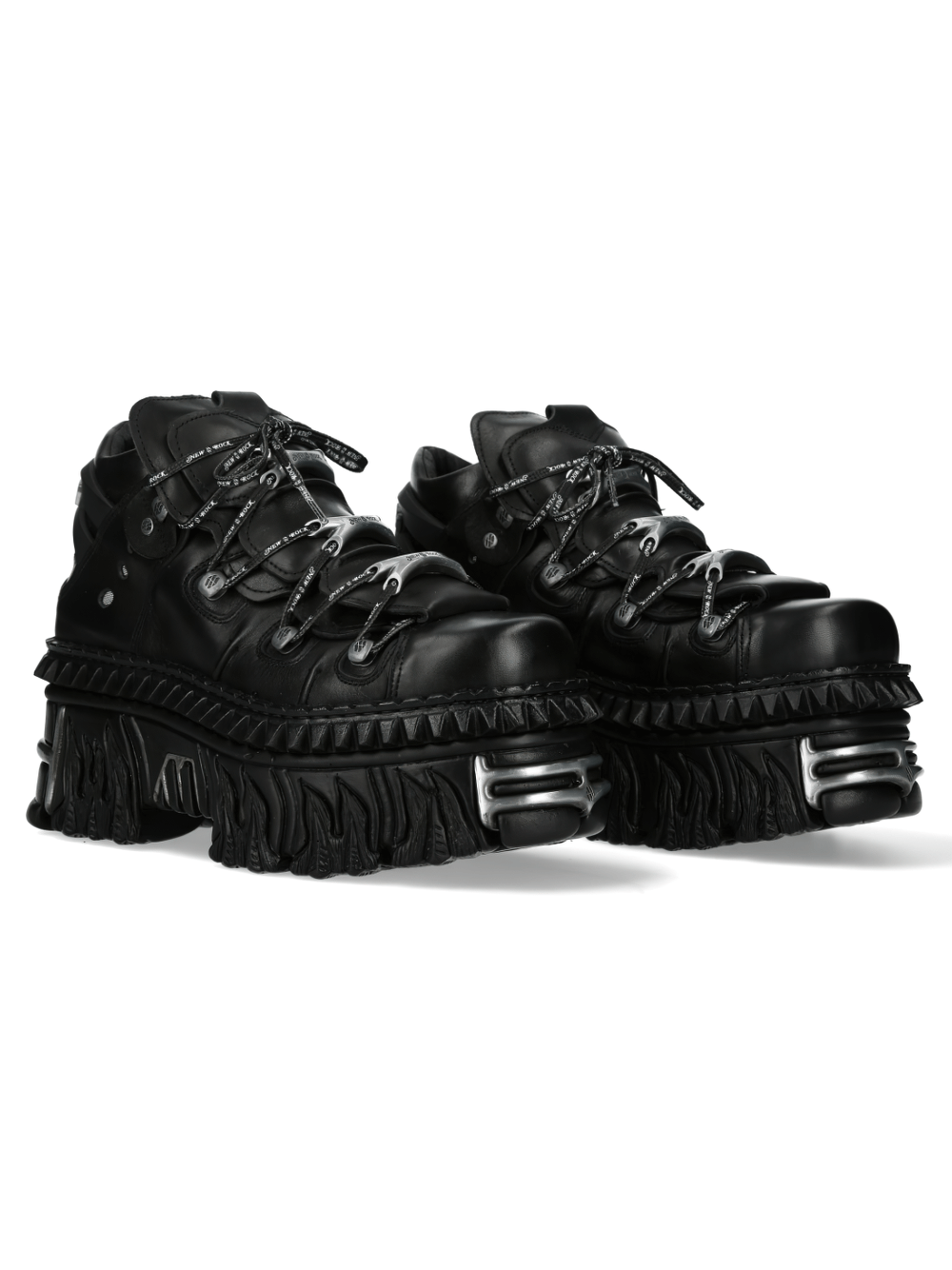 NEW ROCK Extreme Platform Rock Boots with flame soles, lace-up closure, and bold urban gothic style. Perfect for punk lovers!