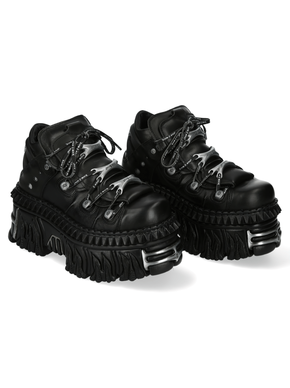 NEW ROCK Extreme Platform Rock Boots with lace-up closure and chunky flame soles for bold urban gothic style.