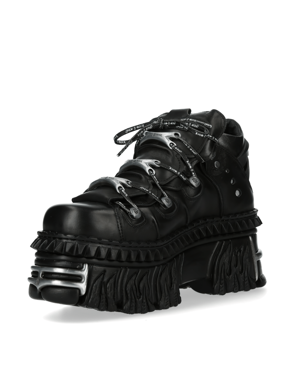 NEW ROCK Extreme Gothic Platform Boots with Lace-Up Closure and Flame-Textured Soles, perfect for urban punk style.