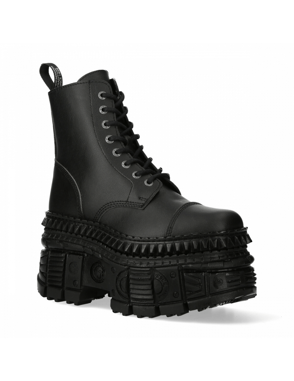NEW ROCK black gothic ankle boots with platform heel and lace-up closure, perfect for a punk rock look.