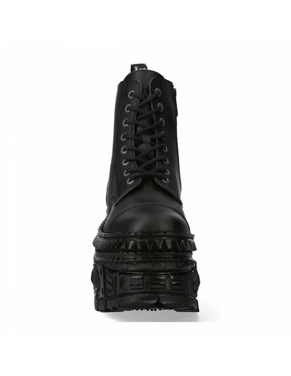 NEW ROCK black gothic ankle boots showcasing a punk style platform design with lace-up and zipper closure.