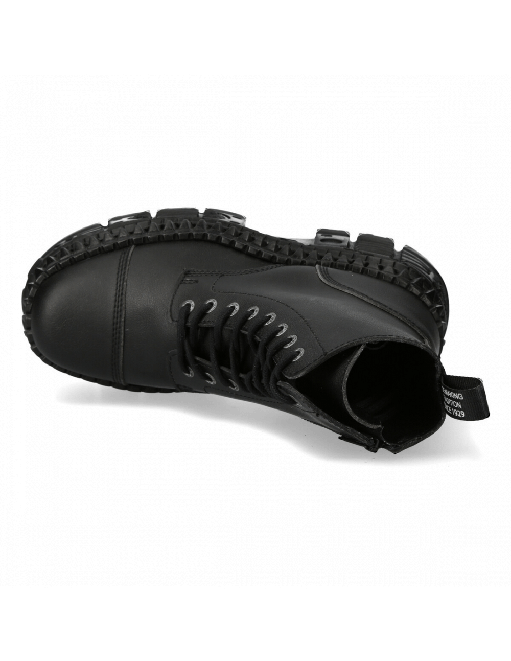 Stylish black gothic unisex ankle boots featuring lace-up closure and rugged platform sole.